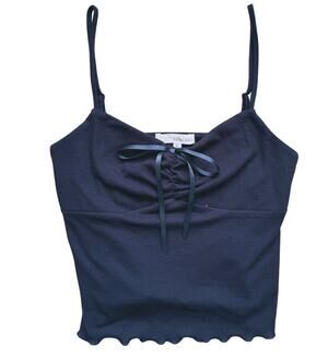 Y2K Womens Coquette Babydoll Bow Tank Top Small Black Soft Gothic Romantic 2000s